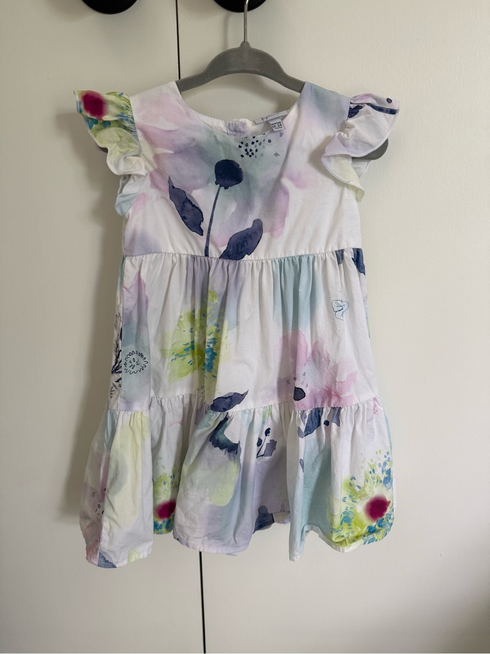 Girls White Floral Watercolor Tiered Dress
